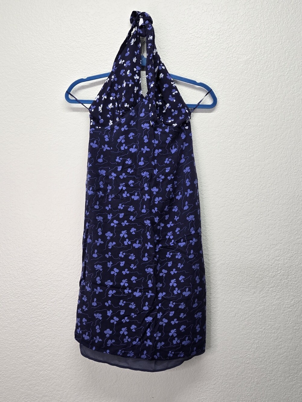 Return Self Women's Halter Dress Blue Floral Size Small Y2K Inlfuencer